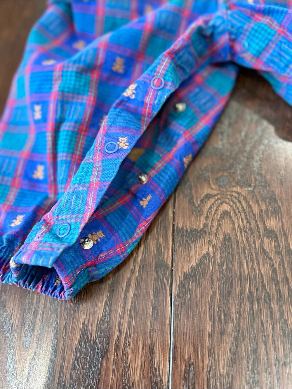 Vintage Oshkosh B Gosh Baby Plaid All Over Teddy Overalls 18M 100% Cotton USA